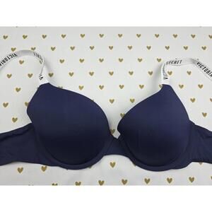 Victorias Secret logo strap T Shirt Push Up Bra 36B Blue